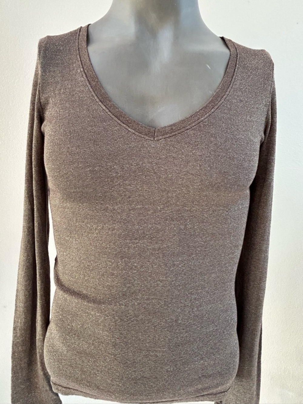 Michael Stars Metallic Brown V-Neck Long Sleeve Layering Top (O/S)